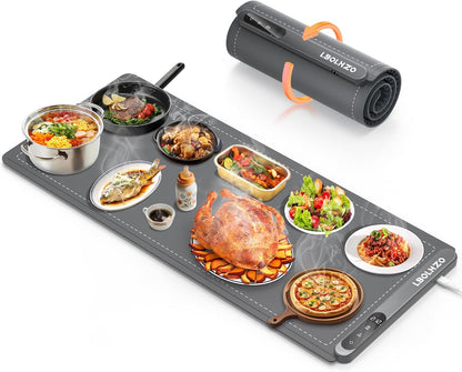 XL Electric Food Warming Mat 36"x16" 580W – 6 Temp Levels, 6H Timer, Buffet Heating Pad (Plus Grey)