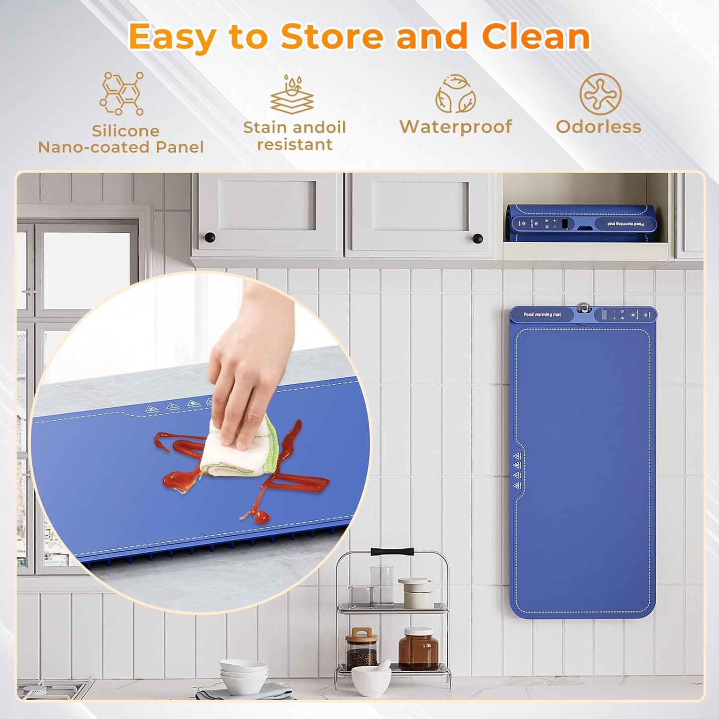 Extra Large Electric Warming Mat 32"x15" – 7 Temp Levels, 8H Timer, Portable Food Warmer (Blue)