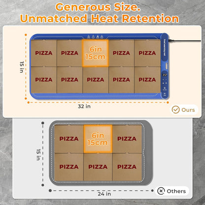 Extra Large Electric Warming Mat 32"x15" – 7 Temp Levels, 8H Timer, Portable Food Warmer (Blue)