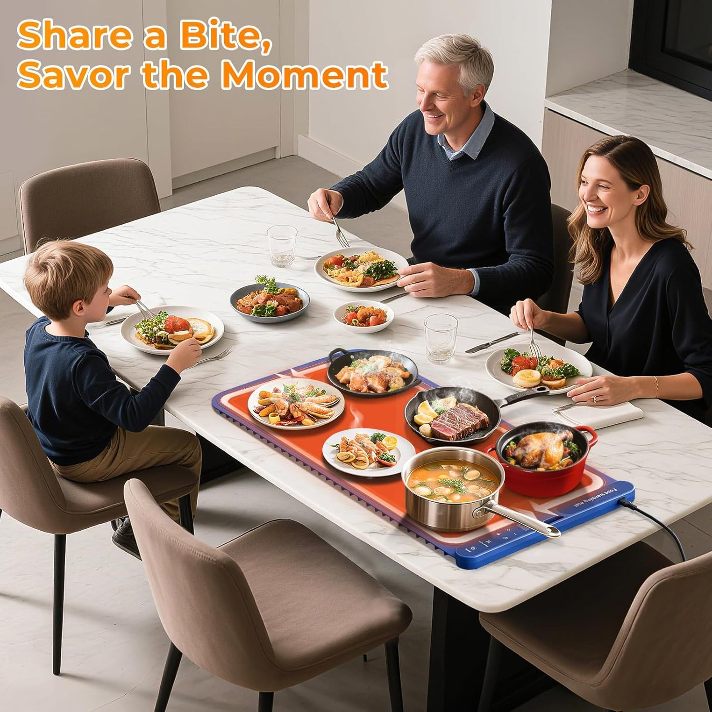 Extra Large Electric Warming Mat 32"x15" – 7 Temp Levels, 8H Timer, Portable Food Warmer (Blue)