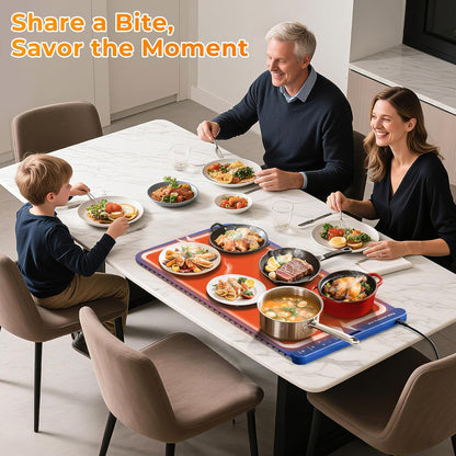 Extra Large Electric Warming Mat 32"x15" – 7 Temp Levels, 8H Timer, Portable Food Warmer (Blue)