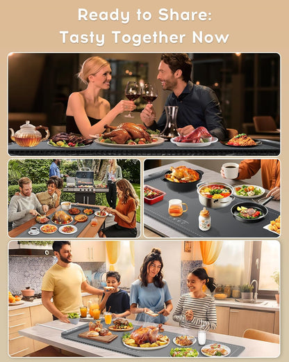 XL Electric Food Warming Mat 36"x16" 580W – 6 Temp Levels, 6H Timer, Buffet Heating Pad (Plus Grey)