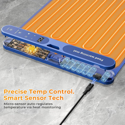 Extra Large Electric Warming Mat 32"x15" – 7 Temp Levels, 8H Timer, Portable Food Warmer (Blue)